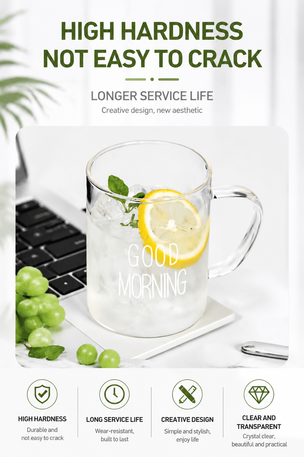 High borosilicate transparent glass cup, household drinking cup
