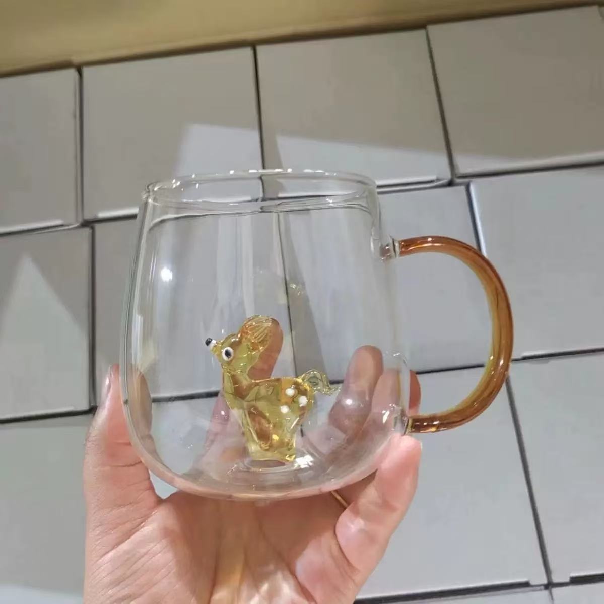 Cute animal glass cup! High borosilicate microwave breakfast milk cup