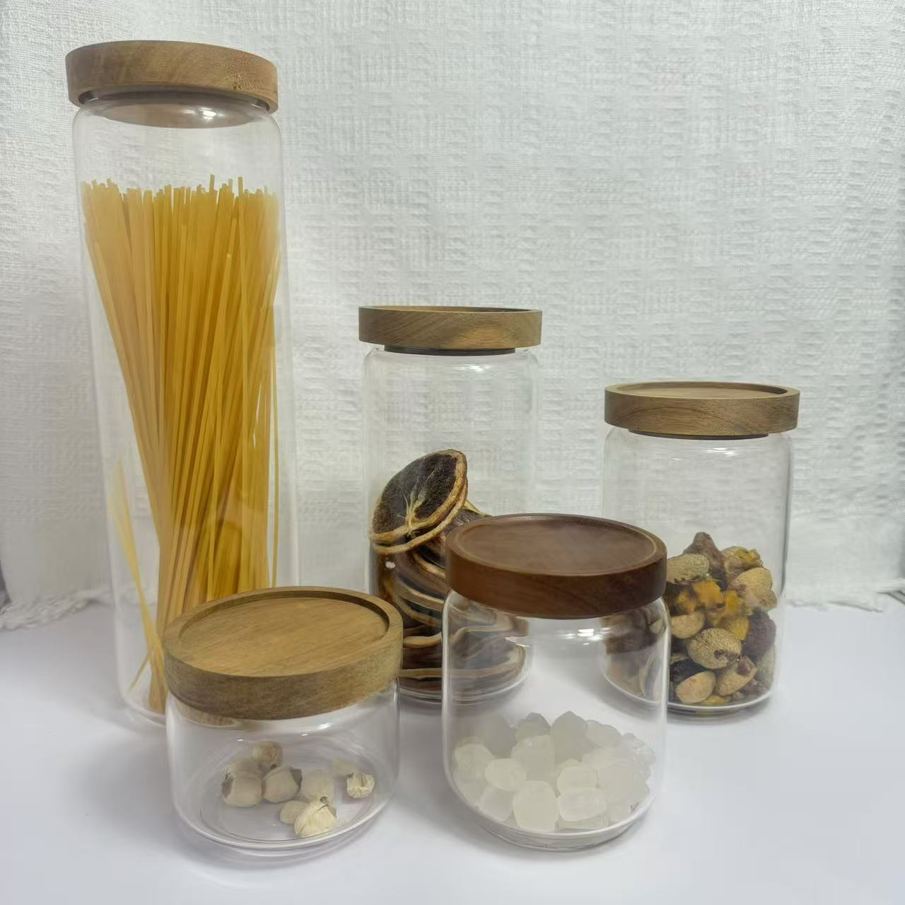 Acacia wood storage jar