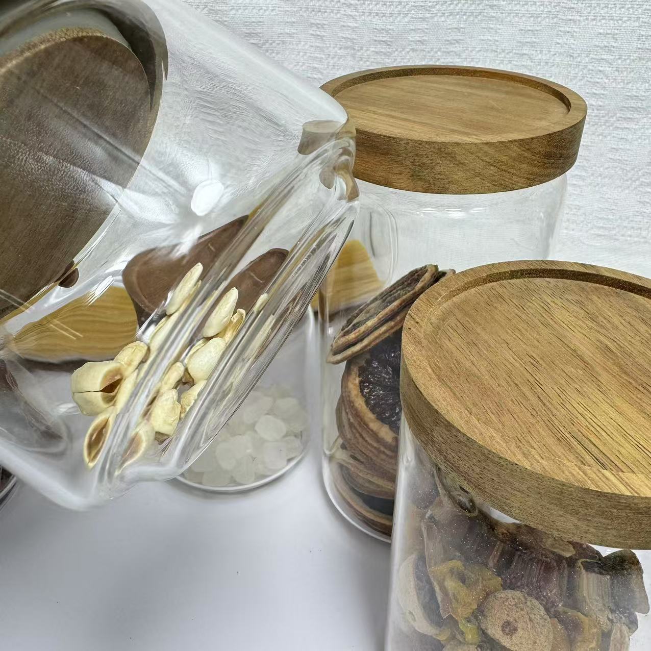Acacia wood storage jar