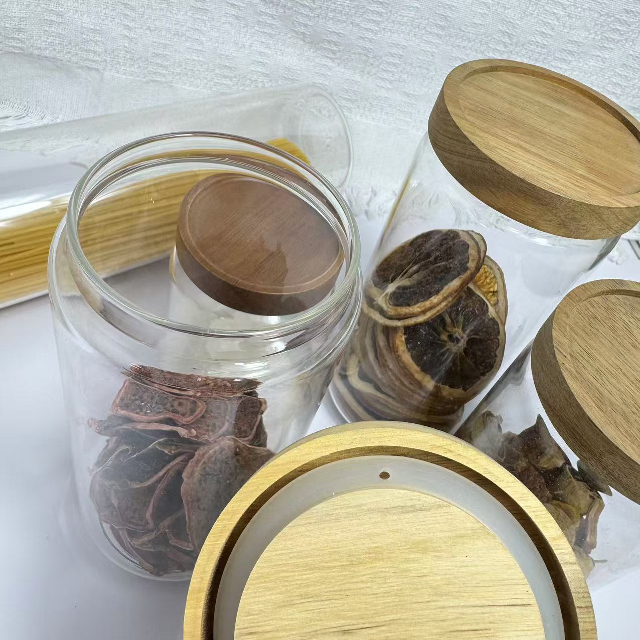 Acacia wood storage jar