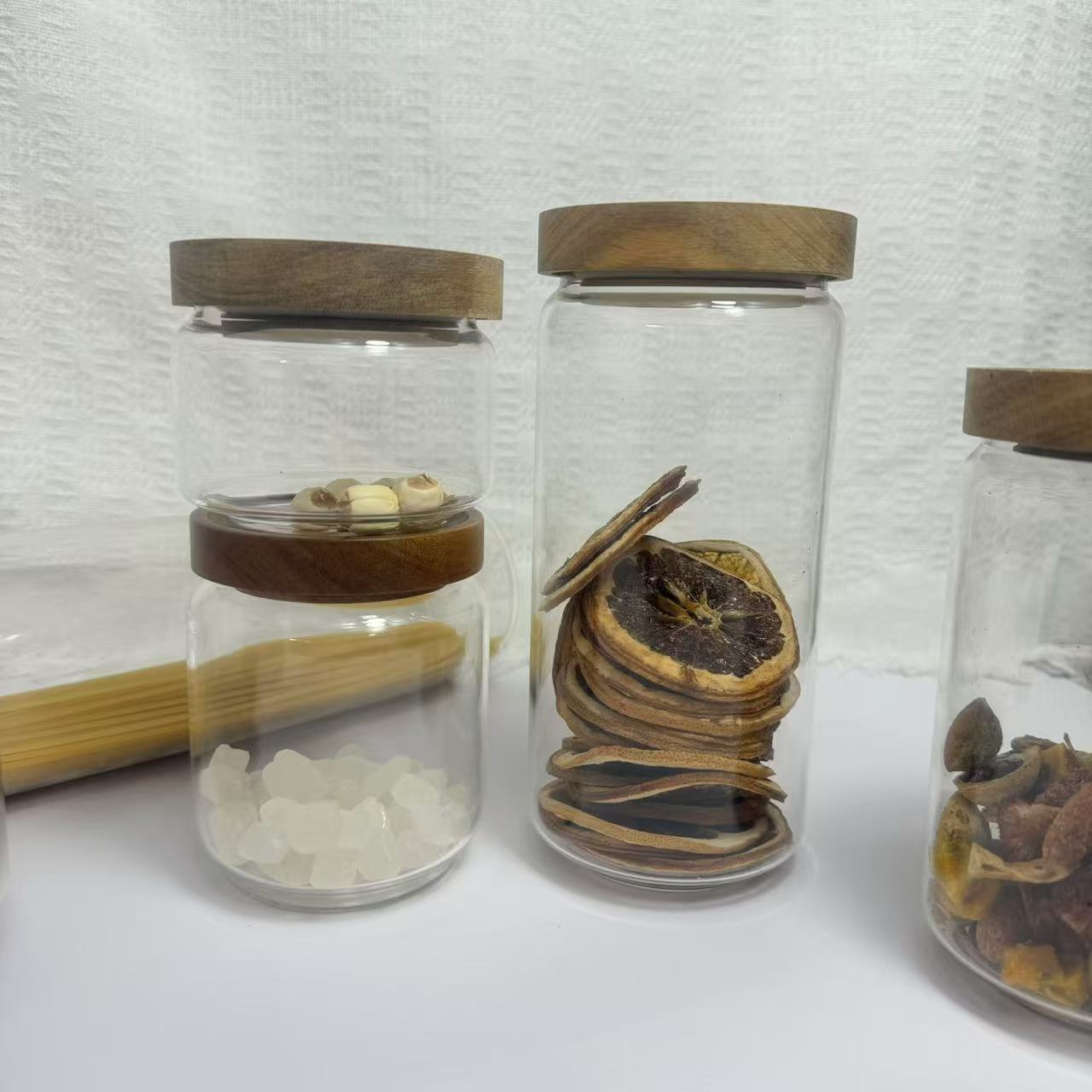 Acacia wood storage jar