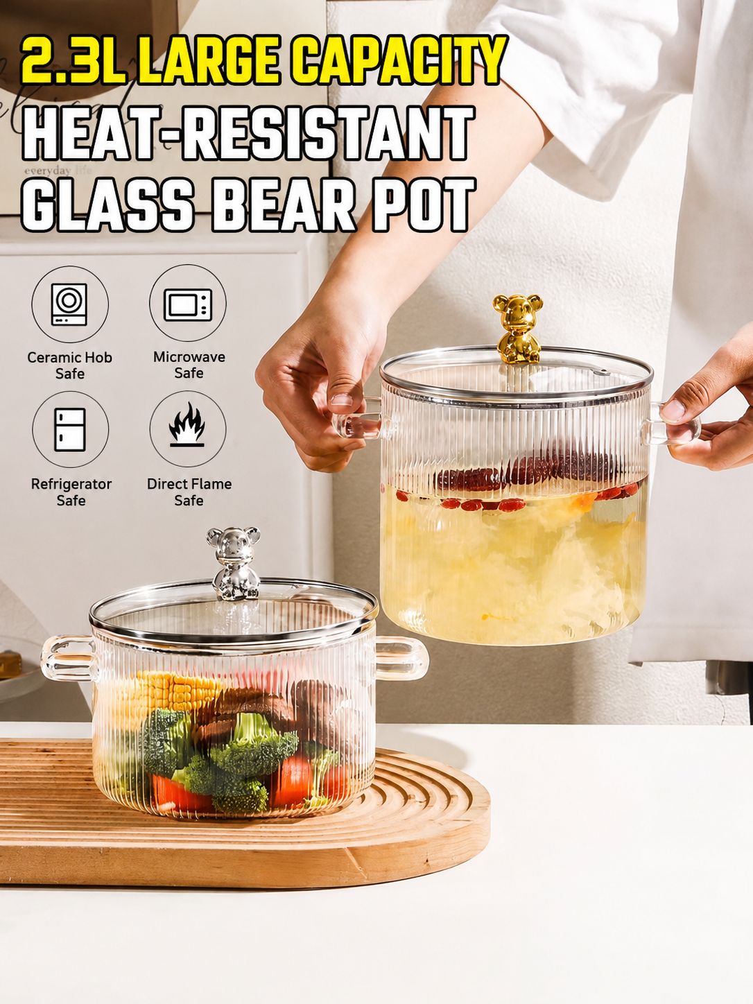 Vertical striped glass pot